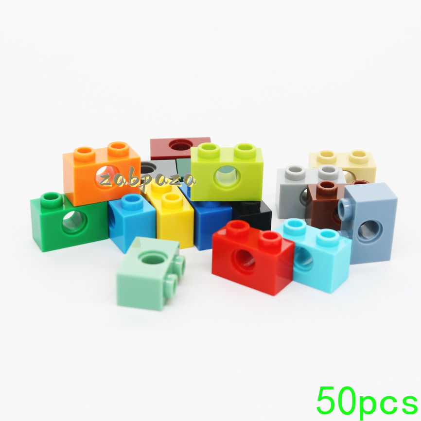 Tech Accessories Gifts - 子供用の穴のあるモックビルディングブロックキット、ハイテクコネクタハウスレンガ、教育用DIYおもちゃ、誕生日プレゼント、3700, 1x2, 50個