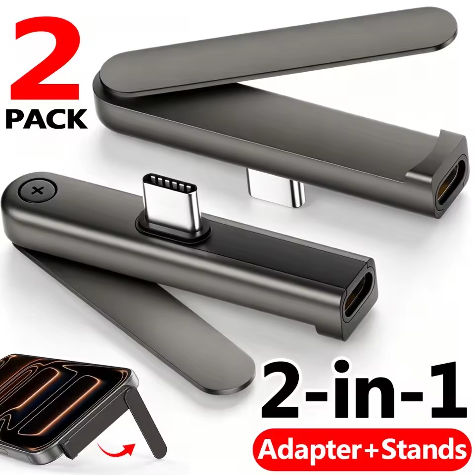 Phone Stand Aluminum - 2個入り、携帯用USB-C - 3.5mmオーディオ変換アダプター、折りたたみ式、スマートフォン用スタンド、アルミニウム合金製、小型ヘッドホン変換器。