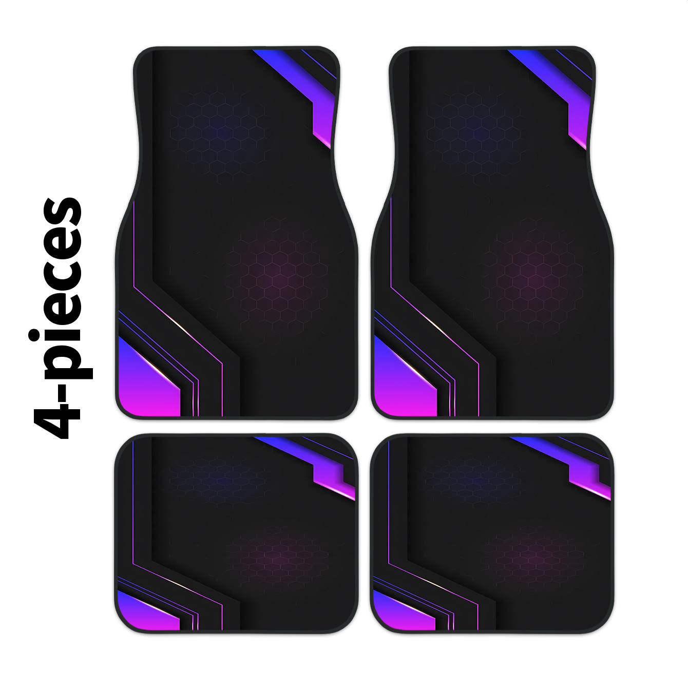 Tech Accessories Luxury - 4枚セット 2Dハイテク幾何学模様カーフロアマット | 掃除が簡単、運転席用の装飾的かつ保護的なアクセサリー、En