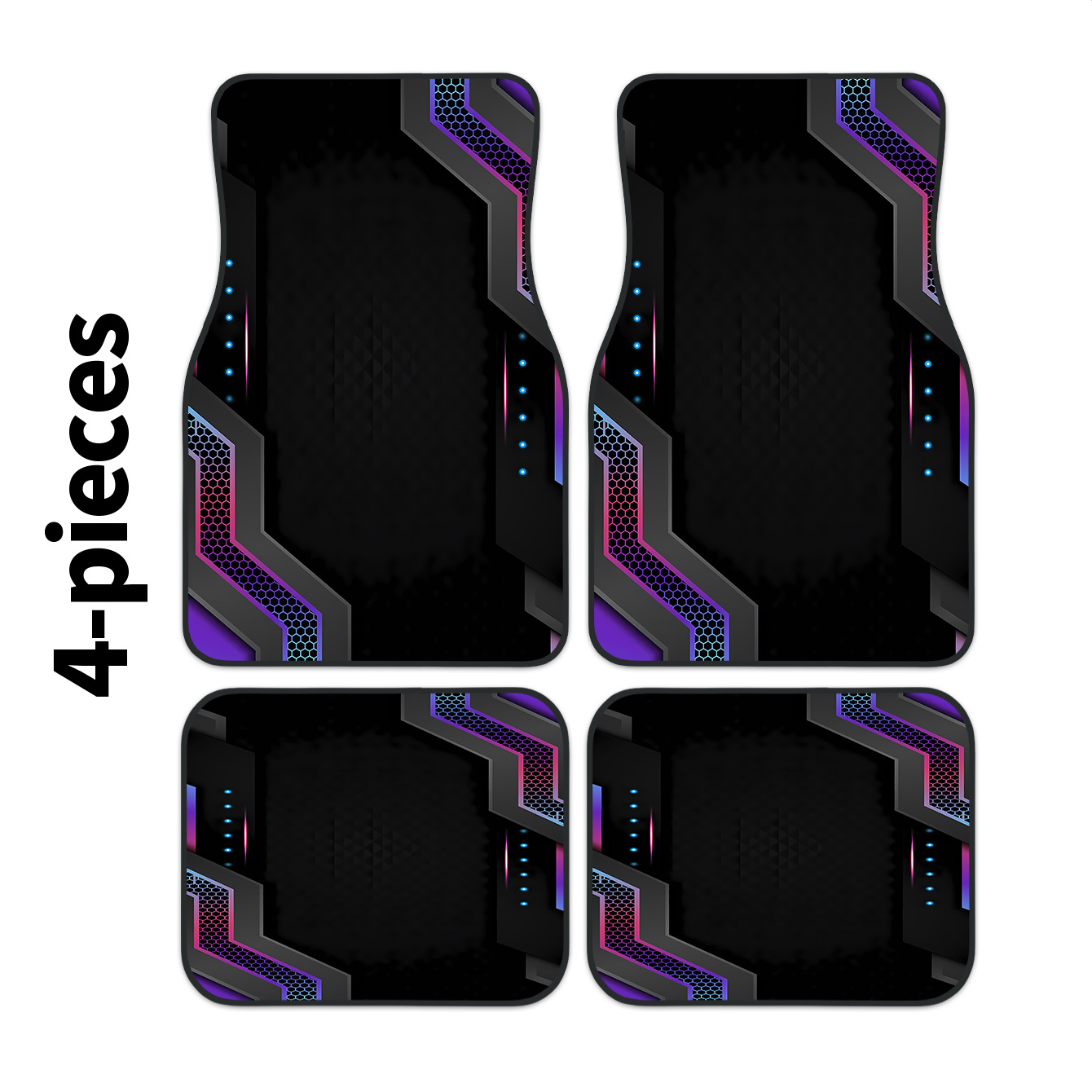 Tech Accessories Luxury - 4枚組 2Dハイテクフレームプリントカーフロアマット | 掃除が簡単、運転席用の装飾的かつ保護的なアクセサリー、スタイリッシュです。