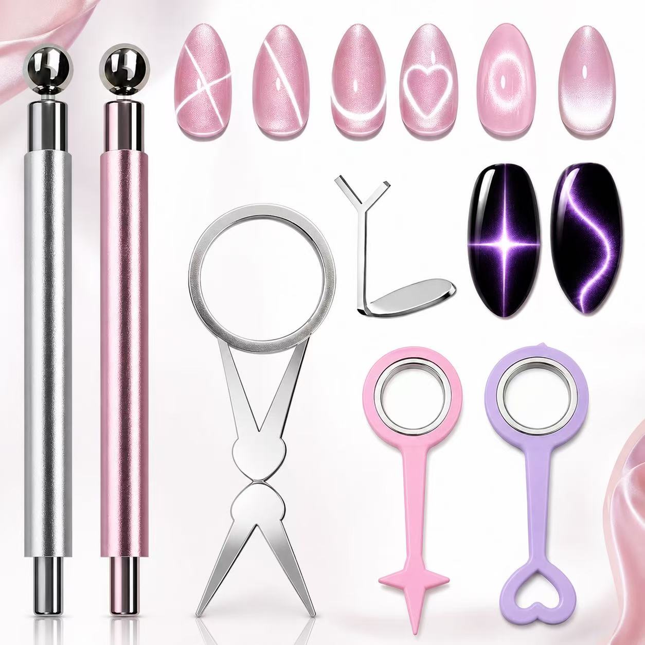 Tech Accessories Kit - 6点ネイルテックツールセット、キャットアイネイル用ネイルツール、多目的ネイルアートツール、ネイルテック必需品、ネイル用品、ネイルステンシル