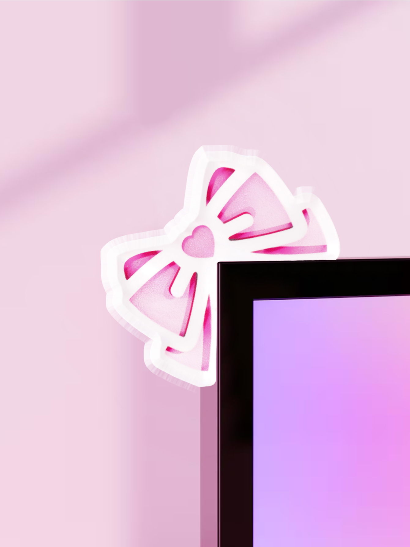 Tech Accessories For Desk - かわいいリボンモニター装飾、ピンクのアクリル製リボン、PCアクセサリー、ゲーム環境、モニター、家庭用オフィス、ギフトに最適なキュートなデスクトップ装飾。