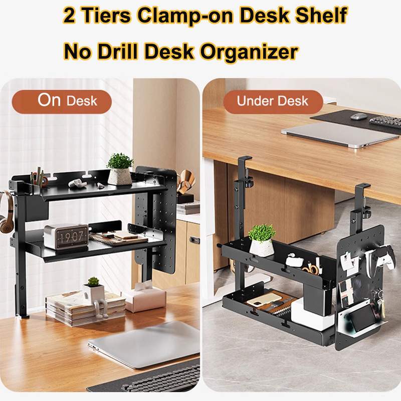 クランプ式14インチデスク上・下2段棚ユニット、テーブルアク - Tech Accessories For Desk のレビューと価格