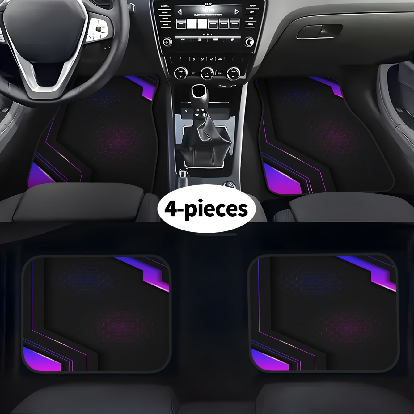 4枚セット 2Dハイテク幾何学模様カーフロアマット |    - Tech Accessories Luxury のレビューと価格