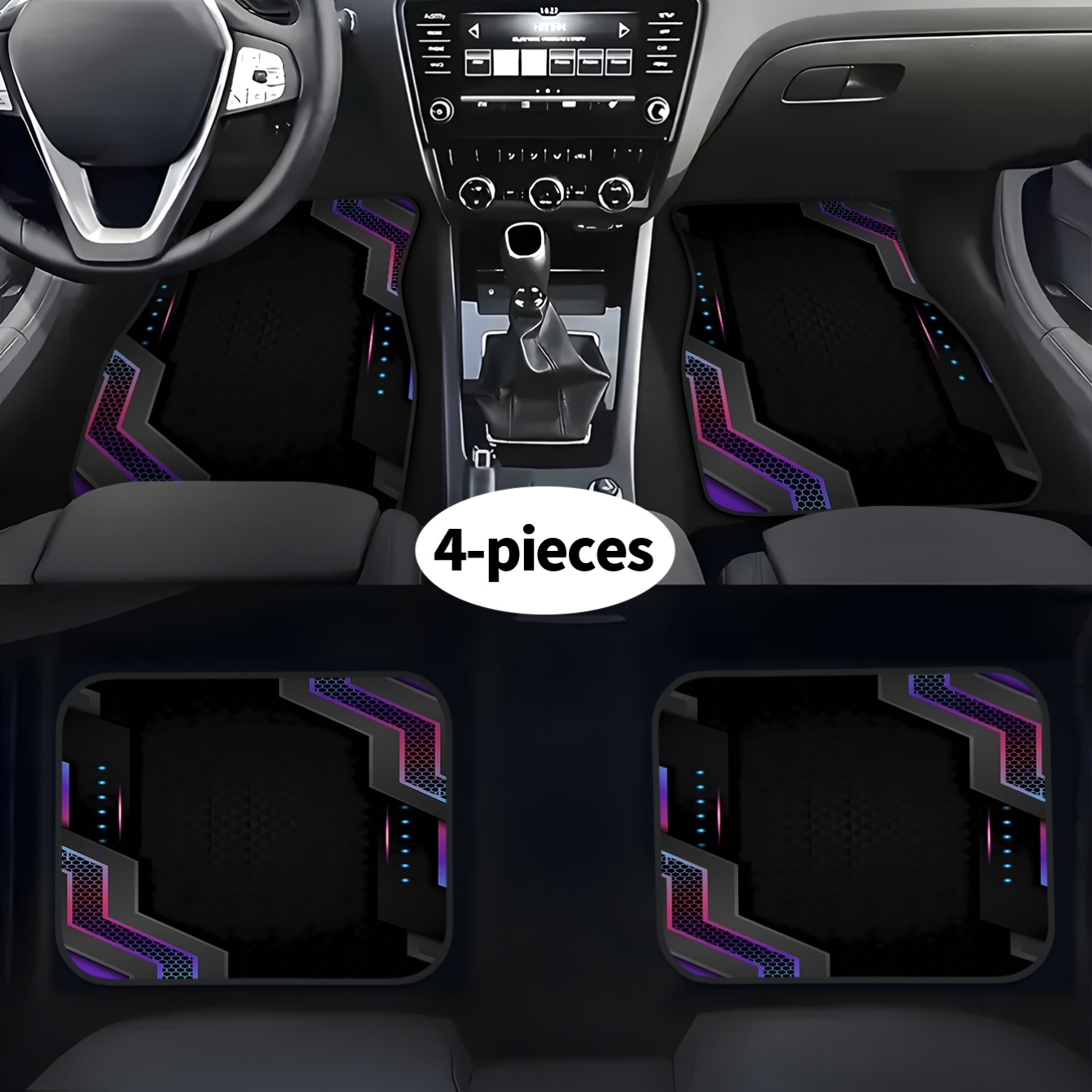 4枚組 2Dハイテクフレームプリントカーフロアマット |   - Tech Accessories Luxury のレビューと価格