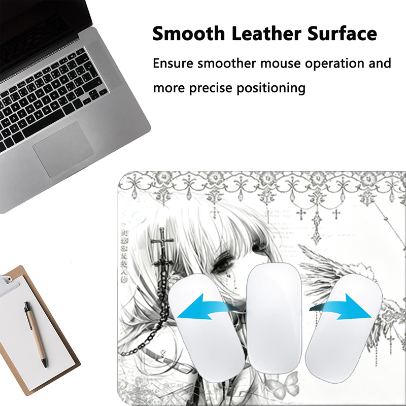 レザーマウスパッド黒白アニメ美学エンジェルガールマウスパッド - Tech Accessories For Desk のレビューと価格